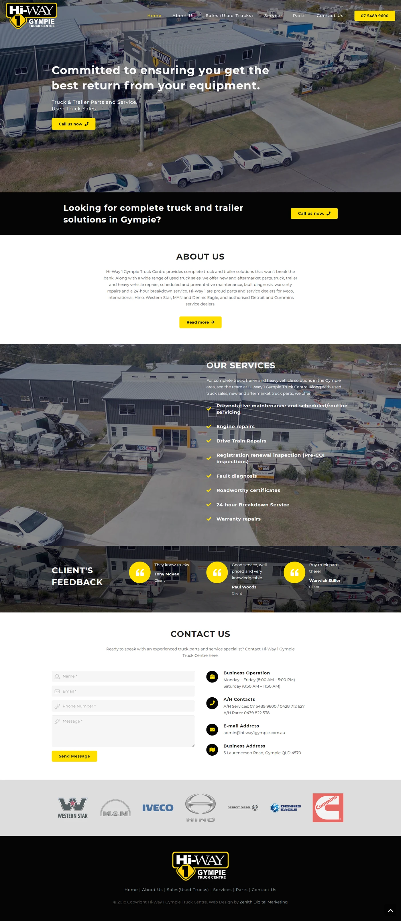 Web Design: Hi-Way 1 Gympie Truck Centre — full project presentation