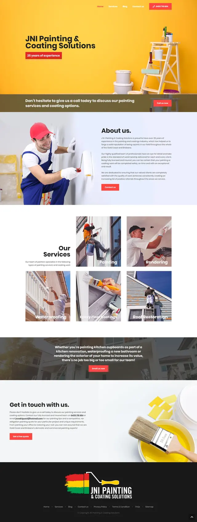 Web Design: JNI Painting & Coating Solutions — Landing-page mockup presentation